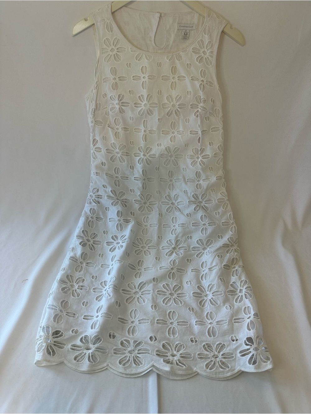 Charter Club White Floral Eyelet Sleeveless Mini Dress